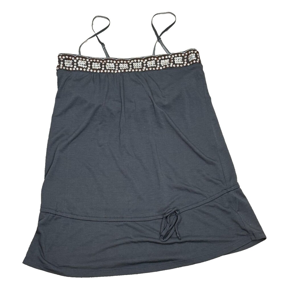 Weavers Girl Moto Boho Tank Top Earthy Green Metal Sequin Tee Medium Coastal‎